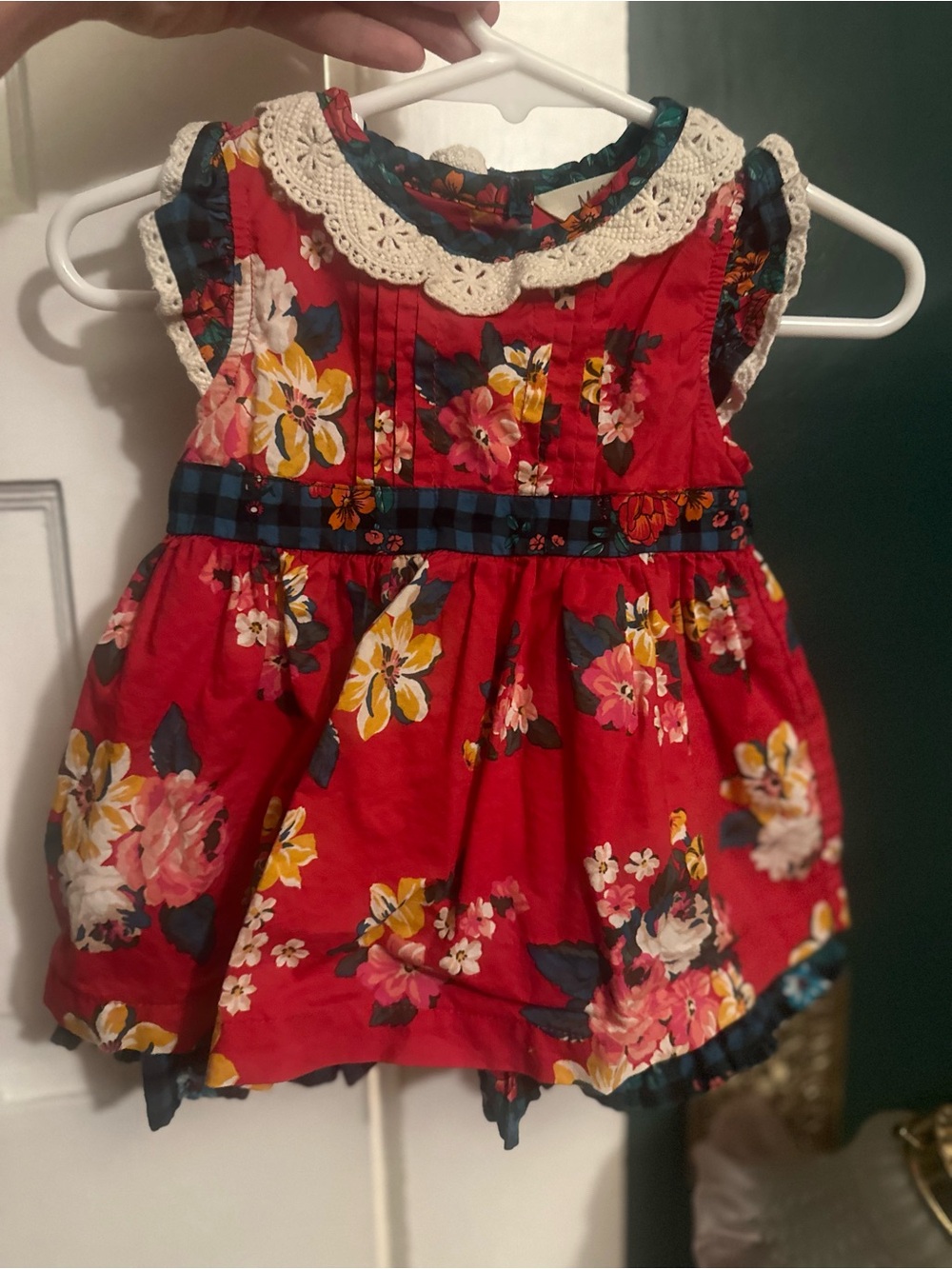 Red Floral baby Dress with Lace Collar